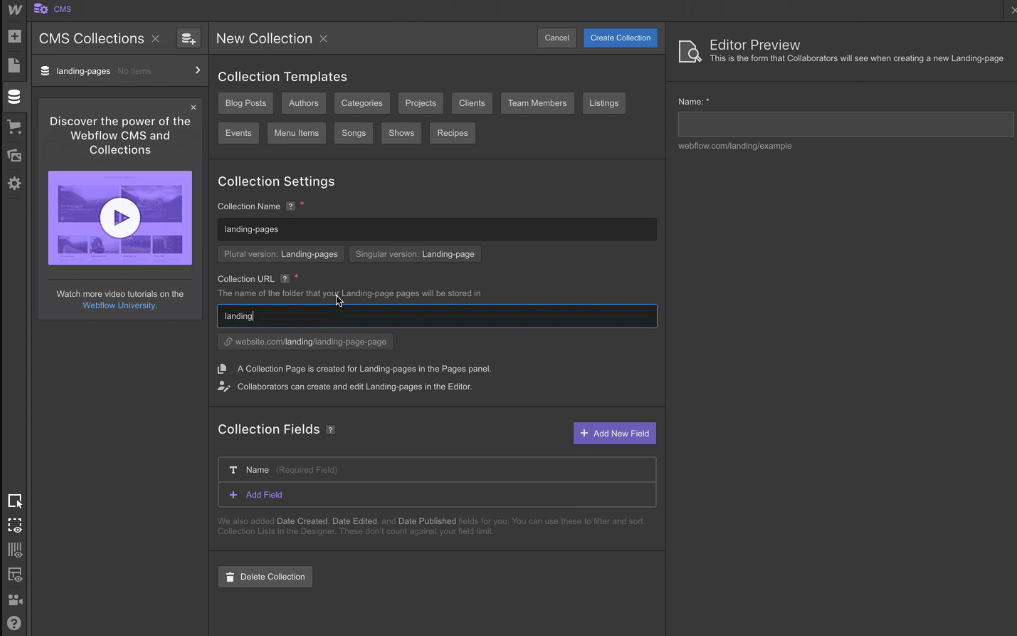 Build flexible content structures via CMS collections